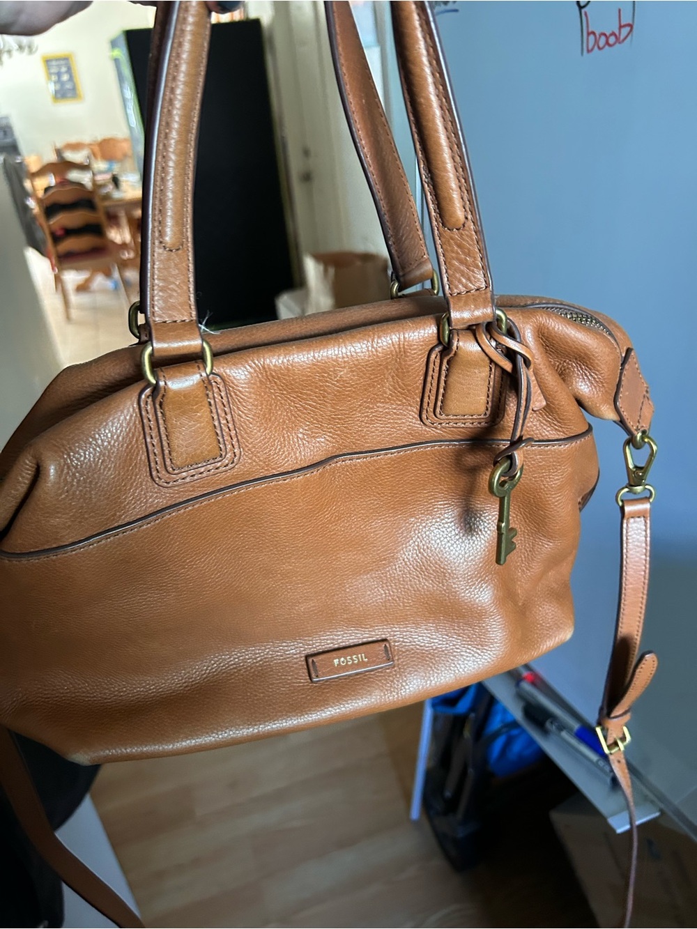 Fossil Cognac Leather Shoulder Satchel